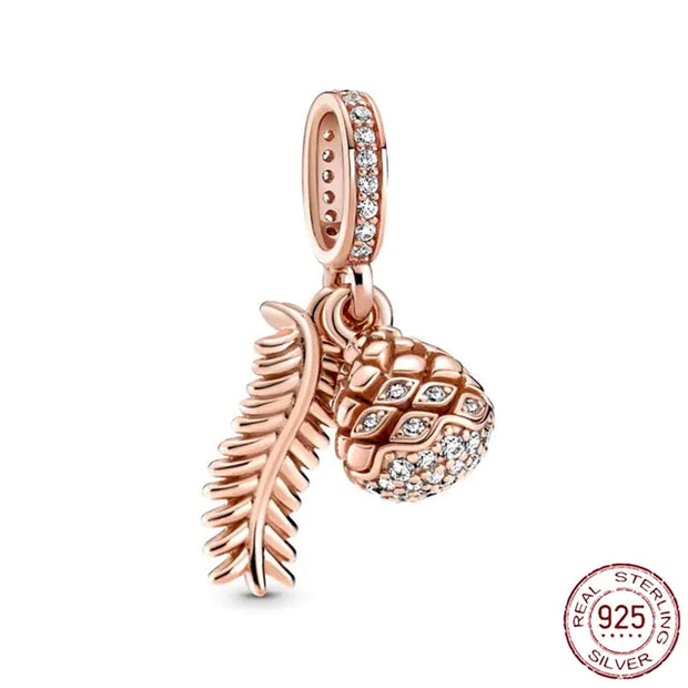 Rose Gold Pink Daisy Charms for Original Pandora Bracelets