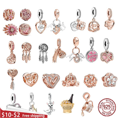 Rose Gold Pink Daisy Charms for Original Pandora Bracelets