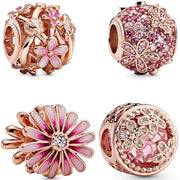 Rose Gold Pink Daisy Charms for Original Pandora Bracelets